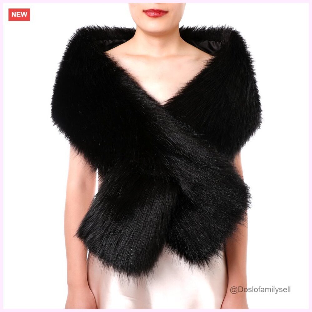Winter Faux Fur Scarf Wrap Shawl 48.5" Length Fleece Lined Cold Weather